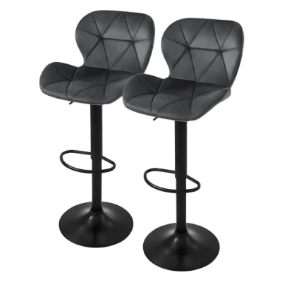 Afbeelding van ML Design barkruk set van 2, fluwelen bekleding, grijs, met rugleuning en voetensteun, baliekruk in hoogte verstelbaar 63 83cm, 360 draaibaar, bistro kruk draaibare barstoelen