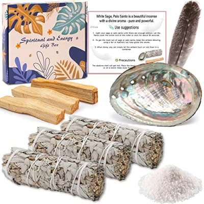 Afbeelding van VIPNAJI Palo SantoX3 Rookset, witte salie om te roken X3, abalone schelp, energetische reiniging, elimineert negatieve energieën bevordert meditatie