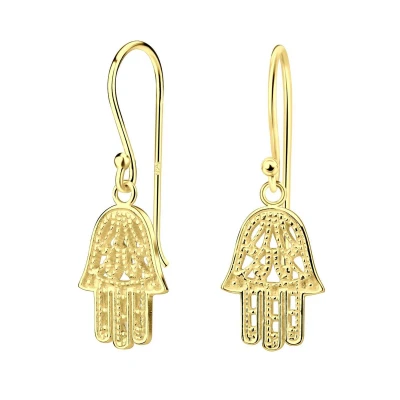 Afbeelding van JoyS Zilveren Hamsa oorbellen oorhangers 14k goudplating
