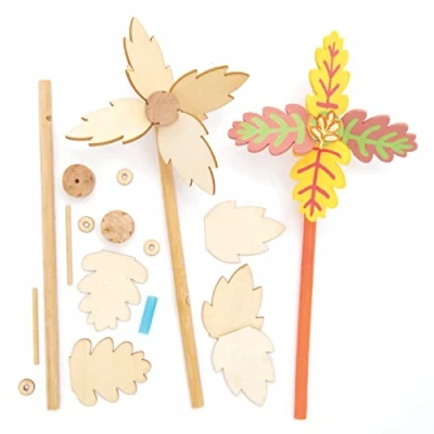 Afbeelding van Baker Ross FE648 Herfst houten windmolen sets pak van 4, windmolens voor in de tuin, maak je eigen windspinner, knutsels kinderen om te maken, versieren en weer geven
