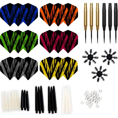 Afbeelding van XQMax Black &amp; Gold Brass Darts + 90 Pieces Accessories