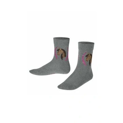 Afbeelding van FALKE Uniseks kindersokken ademend duurzaam katoen versterkte huidvriendelijk antislip met paardenmotief 1 paar, Grijs (Light Grey Melange 3390) nieuw