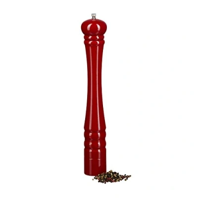Afbeelding van Relaxdays pepermolen 40 cm berkenhout keramiek maalwerk kruidenmolen zoutmolen rood