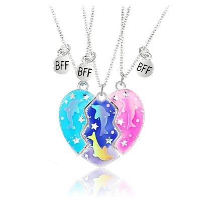 Afbeelding van Kasey Vriendschapsketting Hartje Met Dolfijnen BFF Ketting Voor 3 Vriendschapskettingen Vriendschap Cadeau