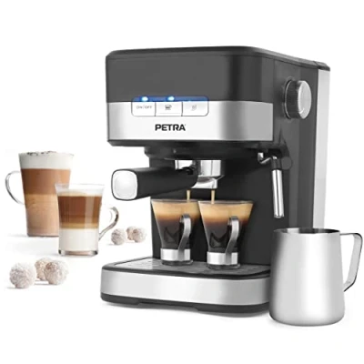 Afbeelding van Petra Espresso Pro koffiezetapparaat, enkele of dubbele espresso, cappuccino en latte machine, geschikt voor gemalen koffie