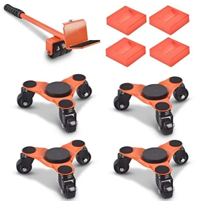 Afbeelding van Ronlap 6 inch stalen Tri dolly, 3 wielen meubelverhuizer Dolly met lifer, zware meubels bewegende rollen been 200 kg capaciteit 4 stuks (oranje)
