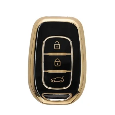 Afbeelding van kwmobile autosleutel hoesje geschikt voor Renault 3 Tasten Dacia Sandero Stepway 2021 hoes TPU behuizing Beschermende auto sleutel case Sleuteletui in zwart / goud