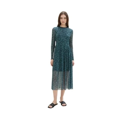 Afbeelding van TOM TAILOR denim Dames mesh jurk met patroon, 36310 Navy Mint Flower Print, S