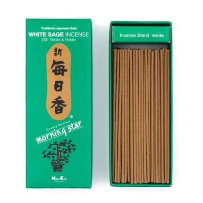 Afbeelding van Nippon Kodo Morning Star Salie wierookstokjes in Japanse stijl met 200 repen, incl. wierookstokjeshouder
