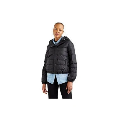 Afbeelding van Levi&#039;s dames Edie gewatteerd jack met capuchon en ritszakken in de kleur Zwart, maat: M