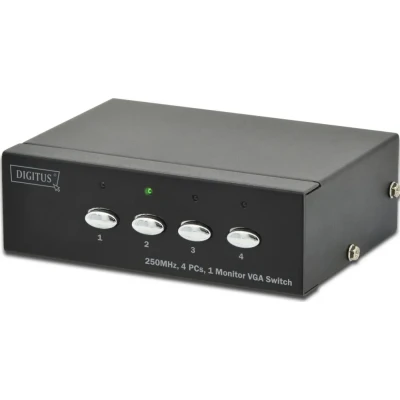 Afbeelding van DIGITUS Professionele VGA Video Switch/Schakelaar, 4 ingangen 1 uitgang, 250MHz, tot 1920x1080 pixels, incl. voeding