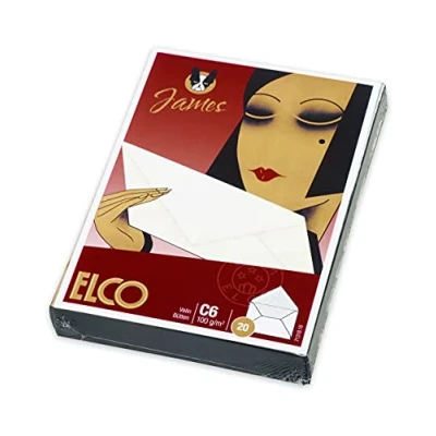 Afbeelding van ELCO James Velin enveloppen, 100 g/m², gevoerd, met rubber, watermerk, 20 stuks, wit, c6 (162 x 114 mm) voor papierformaat A6, 71318.10