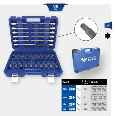 Afbeelding van BRILLIANT TOOLS 32 delige Schroevendraaier doppenset 1/2&quot; staal