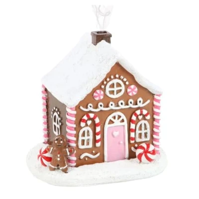 Afbeelding van Wierookbrander in de vorm van een roze peperkoek 15,2 cm Feestelijke vakantiedecoratie, handgemaakte keramiek, aromatherapie