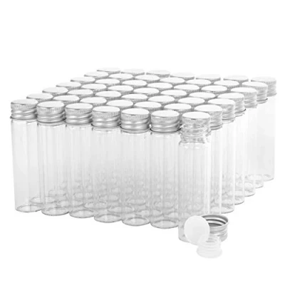 Afbeelding van 20 ml glazen flesjes met schroefdoppen en plastic stoppen, kleine doorzichtige vloeibare monsterflacon, lekvrije flacon, 50 stuks
