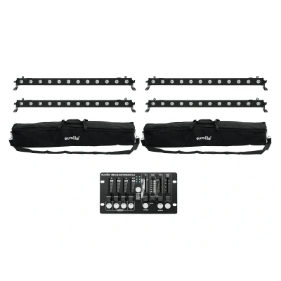 Afbeelding van Eurolite Set 4x LED BAR 12 QCL RGBW + 2x Soft Bags Controller