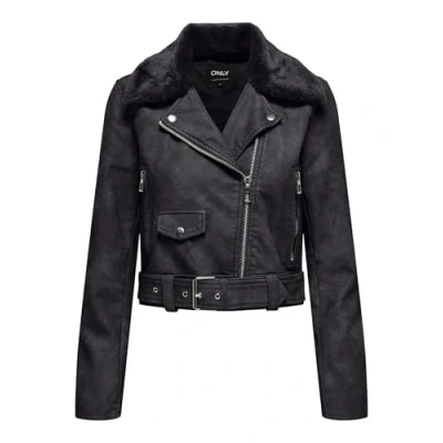 Afbeelding van ONLY Onlmacy Washed Biker Imitatieleren jas, Dames, Maat: Medium, Phantom
