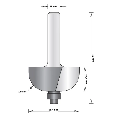 Afbeelding van Hitachi 8 mm holprofielfrees met onderlager 25.4 x 52 7mm