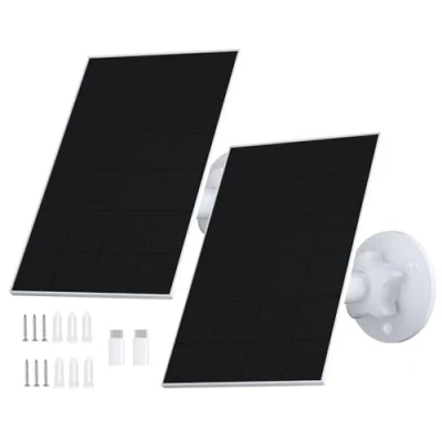 Afbeelding van Zonnepaneel voor Bewakingscamera, 2,5W DC 5V Batterij Buitencamera, Deurbel en Buitenverlichting, Micro USB &amp; Type C Inbegrepen, 3m Kabel, Waterdicht IP65(2 Pack)