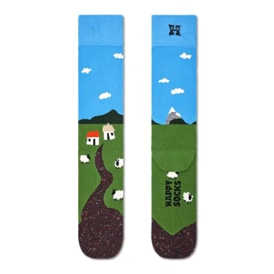 Afbeelding van Happy Socks Little House On The Moorland Sock, Kleurrijke en Leuke, Sokken voor Dames Heren, Blauw Groen Wit (41 46)