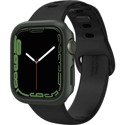 Afbeelding van Apple Watch 45 mm Hoes: Spigen Thin Fit Case Hardcase,Bumper,Backcover Groen Kunststof Smart Covers