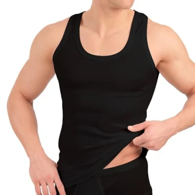 Afbeelding van MT Set van 6 katoenen onderhemden voor heren, klassiek fijne rib of dubbele rib, Fijn geribbeld melange, XL