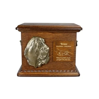 Afbeelding van Art Dog Urn voor hondenas Handgemaakt gedenkteken met reliëf, gepersonaliseerde gravure en koudgegoten bronzen buste 8,3x11,4x8,7 Bassethond
