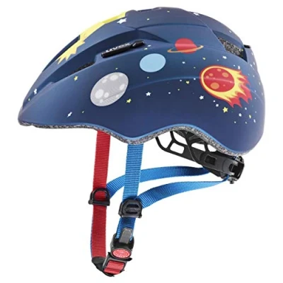 Afbeelding van uvex kid 2 cc lichte fietshelm voor kinderen individueel passysteem uitbreidbaar met led licht dark blue rocket matt 46 52 cm