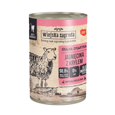 Afbeelding van 12x400g Wiejska Zagroda Cat Lam en Krill natvoer voor katten