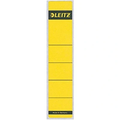 Afbeelding van Leitz Rug label zelfklevend voor standaard en harde kartonnen mappen, 10 stuks, 50 mm rugbreedte, kort smal formaat, 39 x 192 mm, papier, geel, 16430015