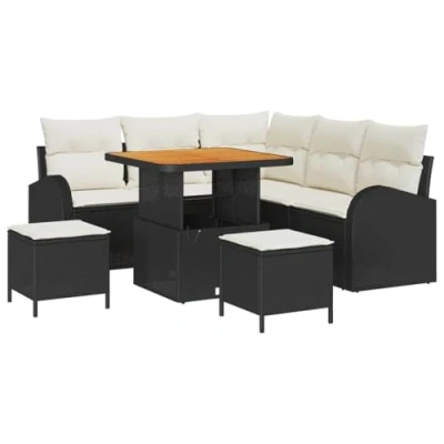 Afbeelding van vidaXL 8 delige tuinsofa set met kussens zwart poly rattan acacia