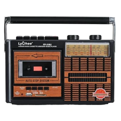 Afbeelding van Lychee Draagbare retro cassettespeler met AM/FM/SW1 2 quad radio, ingebouwde luidspreker, 3,5 mm hoofdtelefoonaansluiting, SD/USB ingang ondersteund