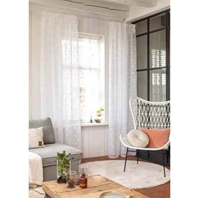 Afbeelding van Elbersdrucke Fluffy Dots 00 wit transparant 255x140cm 201401 Gordijn voor de woonkamer slaapkamer keuken hal kinderkamer