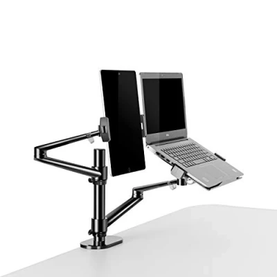 Afbeelding van Thingy Club 2 in1 Dual Arm tablet &amp; Laptop Mount, in hoogte verstelbare bureauhouder voor maximaal 7&quot; 13&quot; en 12 17&quot; laptop, Extra VESA Adopter tot 27&quot; monitor (zwart)