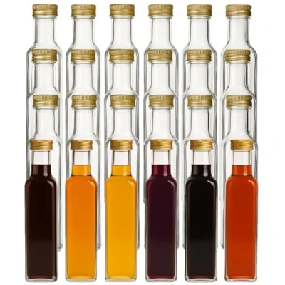 Afbeelding van gouveo Set van 24 glazen flessen, 250 ml, maraska met schroefsluiting, goudkleurig, lege fles, 0,25 l om te vullen en cadeau geven, voor likeurflessen, jeneverflessen, azijnflessen, olieflessen