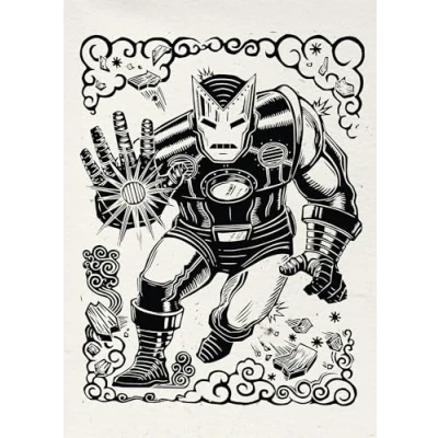 Afbeelding van Komar Artprint Marvel Iron Man Lino Cut 50 x 70 cm (breedte hoogte) kinderkamer, wandsticker (set)