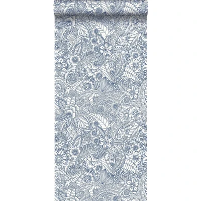 Afbeelding van Leen Bakker ESTAhome Behang Bloemtekeningen Blauw Op Wit 53cm X 10,05 M Vlies