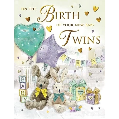 Afbeelding van Regal Publishing Geboorte van de Tweeling Baby Card Konijntjes 8 x 6 inch