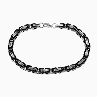 Afbeelding van 22cm x 6mm Vierkant Konigsarmband Heren Stalen Zwarte PVC Coating/Zilverkleur Schakelarmband