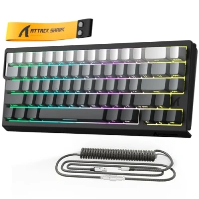 Afbeelding van MAMBASNAKE x ATTACK SHARK X68HE Rapid Trigger Magnetic Switch Mechanisch toetsenbord, 0,01 mm verstelbare actuatie Bedraad 60% Gaming toetsenbord met opgerolde kabel, 8 kHz, SOCD, RGB (Moon Night)
