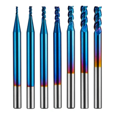 Afbeelding van Genmitsu 7 stks 3 voudige vierkante eindmolen voor aluminium toepassingen, nano blauwe jas CNC router bits, hoge voeding U type ontwerp, voorbewerken en afwerking, 4mm schacht, SN07A