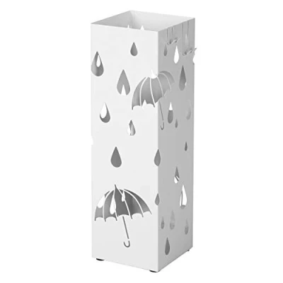 Afbeelding van SONGMICS parapluhouder van metaal, vierkante parapluhouder, afneembare wateropvangbak, met 4 haken, 15,5 x 49 cm, wit LUC49W