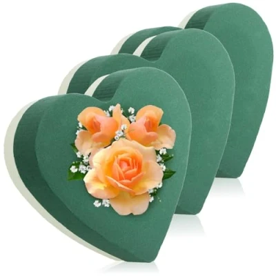 Afbeelding van COM FOUR® 3x potgrond voor bloemstukken in hartvorm steekschuim verse bloemen spons knutselen bruiloft, Pasen en verjaardag (03 stuks hart)
