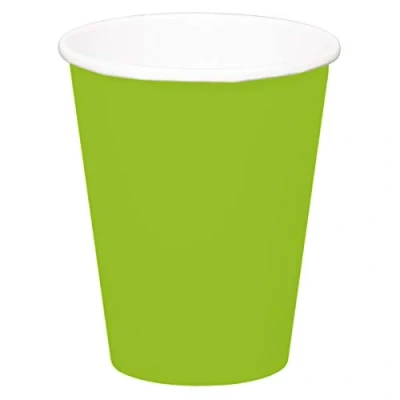 Afbeelding van 8x stuks drinkbekers van papier lichtgroen 350 ml Feestbekertjes