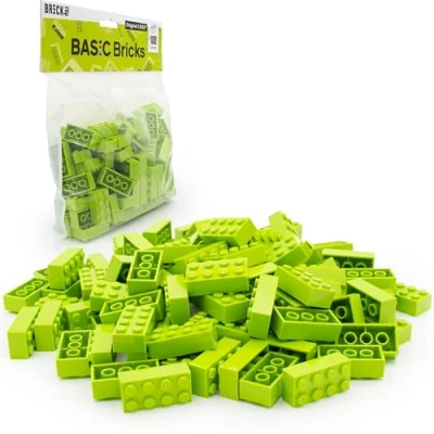 Afbeelding van Lego Classic 3001 Basic Bricks (limoenen), 2 x 4 bouwstenen, 100 stuks losse onderdelen starterset of uitbreiding voor stenen box en plaat