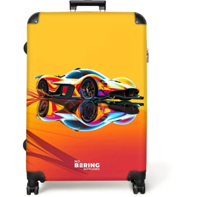 Afbeelding van NoBoringSuitcases.com® Koffer groot Reiskoffer lichtgewicht Kleurrijke raceauto met reflectie Rolkoffer 4 wielen Grote trolley XL 98 liter bagage