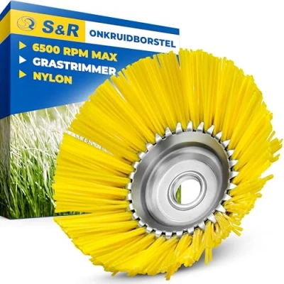 Afbeelding van S&amp;R Kegelborstel, onkruidborstel, 200 mm x 25,4 mm, nylon borstels, zachte wildkruidborstel voor grastrimmer, bosmaaier tegen onkruid, mos en verontreinigingen
