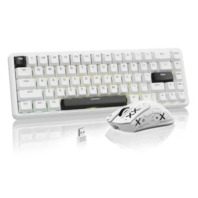 Afbeelding van ATTACK SHARK Gaming Toetsenbord &amp; Muis Combo, X65 HE Bedraad Magnetisch en R1 Draadloze 59g Ultralichte (8000Hz, RT 0,01mm, RGB, 65u Batterij) Wit
