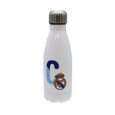 Afbeelding van Real Madrid roestvrijstalen waterfles, hermetische sluiting, met Letter C ontwerp in blauw, 550 ml, witte kleur, officieel product (CyP Brands)