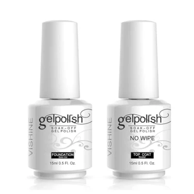 Afbeelding van Vishine 15 ml, basislak &amp; topcoat nagellakset, onderlak en afwerking, semi permanent, manicureset, 2 stuks